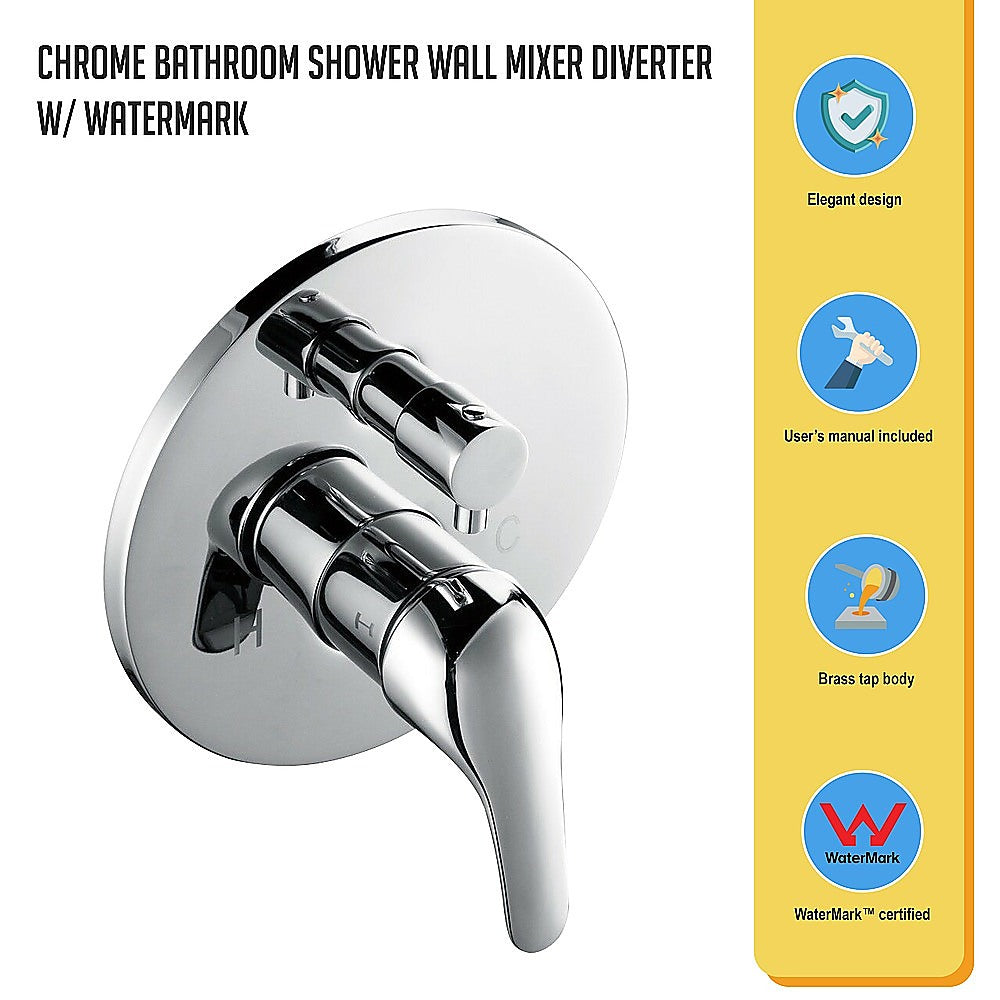 Chrome Bathroom Shower Wall Mixer Diverter w/ WaterMark