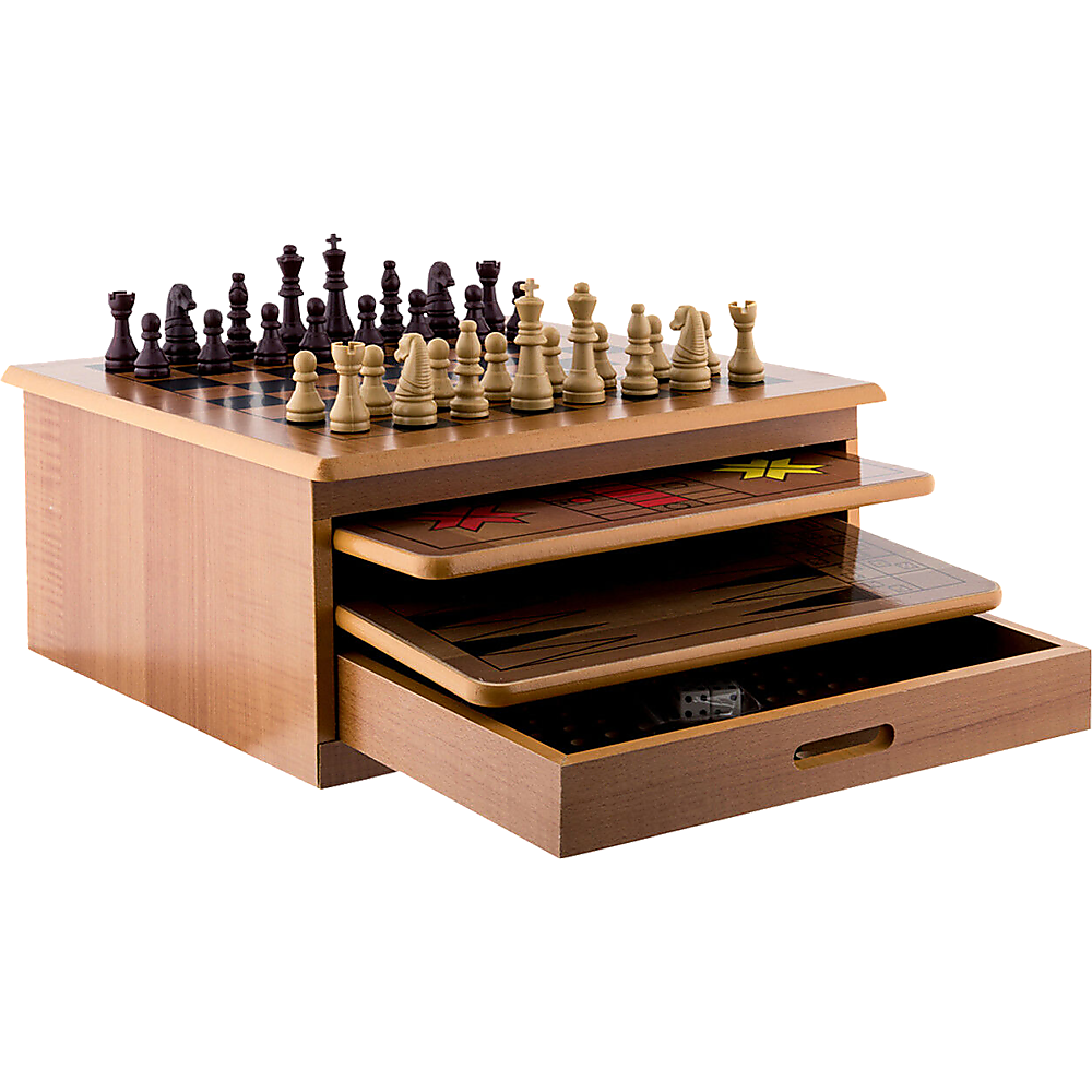 10 in 1 Wooden Chess Board Games Slide Out Checkers House Unit Set