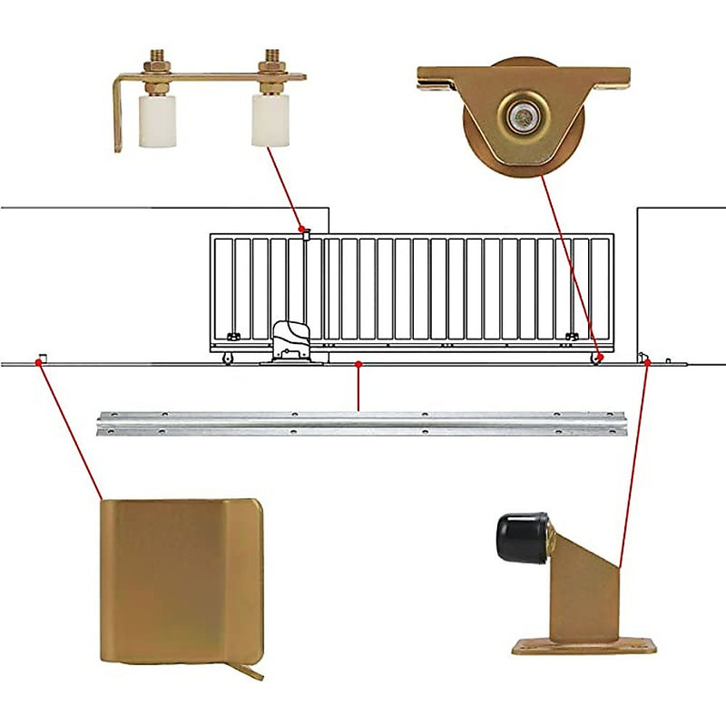 Sliding Gate Hardware Accessories Kit - 6m Track, Wheels, Stopper, Roller Guide