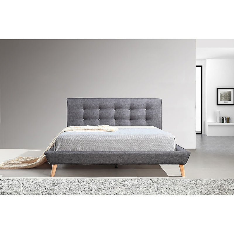 Queen Linen Fabric Deluxe Bed Frame Grey