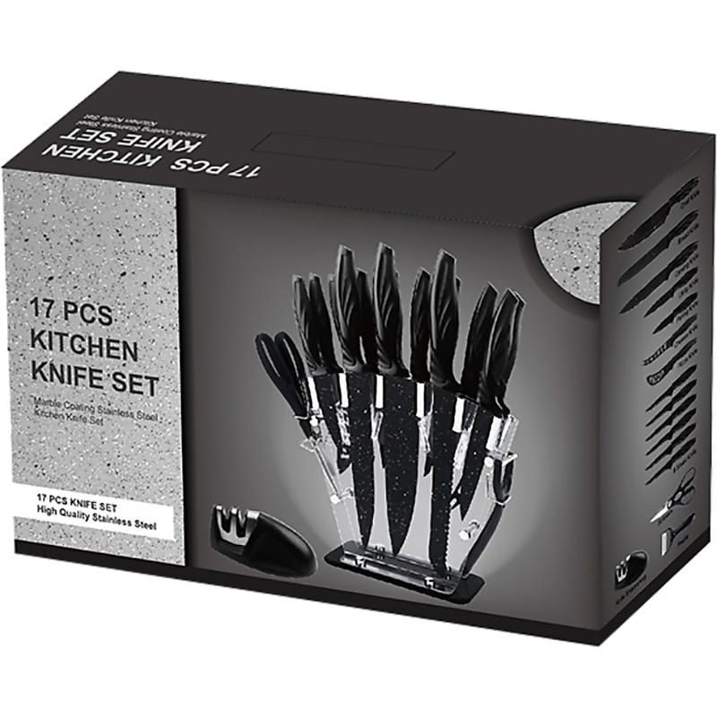 Kitchen 17 Pc Knife Set w/ Block & Sharpener Chef Bread Steak Knives