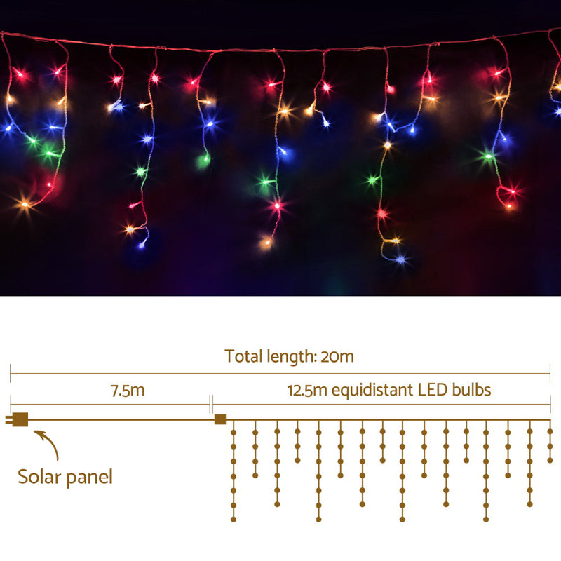 Jingle Jollys 500 LED Solar Powered Christmas Icicle Lights 20M Outdoor Fairy String Party Multicolour