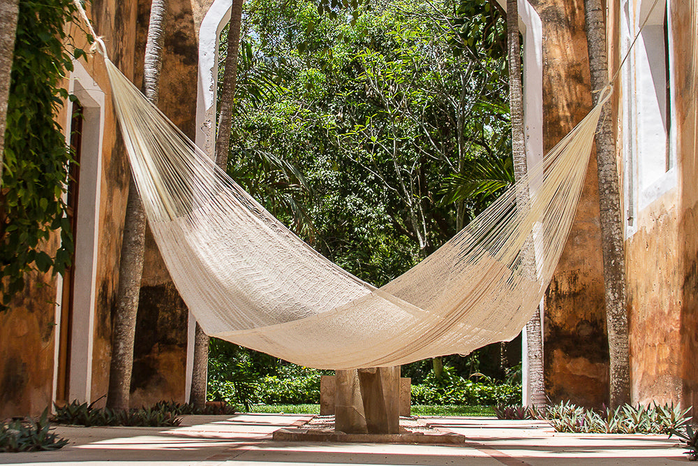 Mayan Legacy Queen Size Cotton Mexican Hammock in Cream Colour